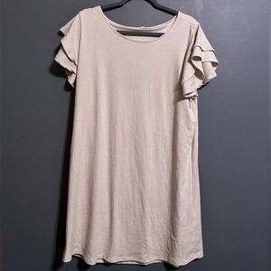 Zenana classic beige tee shirt dress with flutter sleeves size 1X
